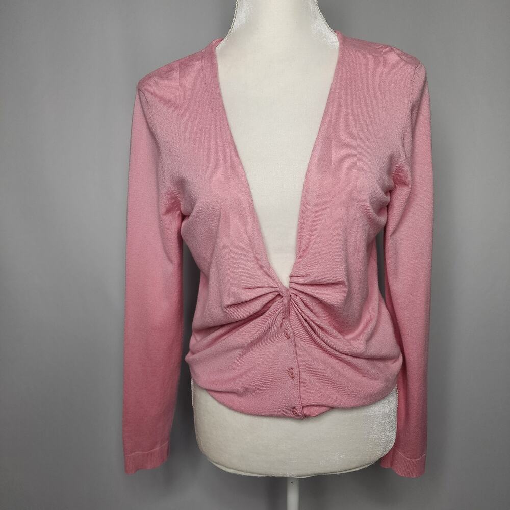 🌻3 for $18 Pink Cardigan Sweater Gathered Front Size Medium
